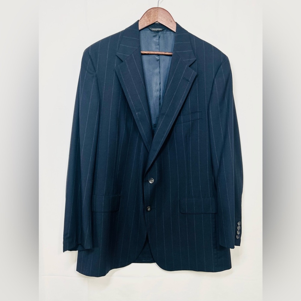VTG Chaps by Ralph Lauren Mens Navy Striped Suit Jacket Blazer Virgin Wool 46L